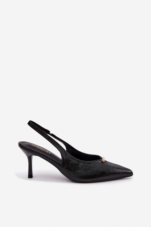 Inessae black high-heeled shoes with decorative details