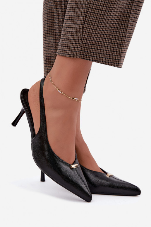 Inessae black high-heeled shoes with decorative details