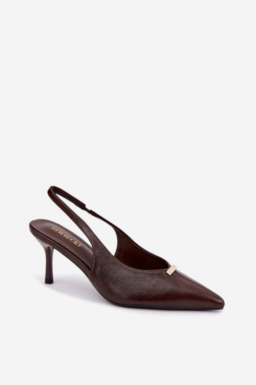 Inessae chocolate high-heeled shoes with decorative details