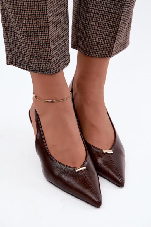 Inessae chocolate high-heeled shoes with decorative details
