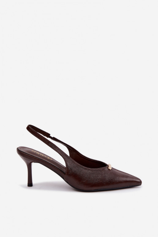 Inessae chocolate high-heeled shoes with decorative details