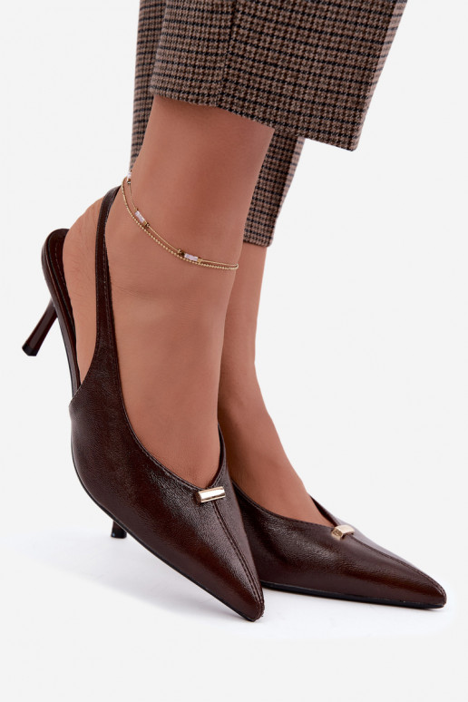 Inessae chocolate high-heeled shoes with decorative details