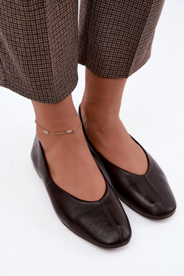 Iralia chocolate ballerinas with decorative embroidery