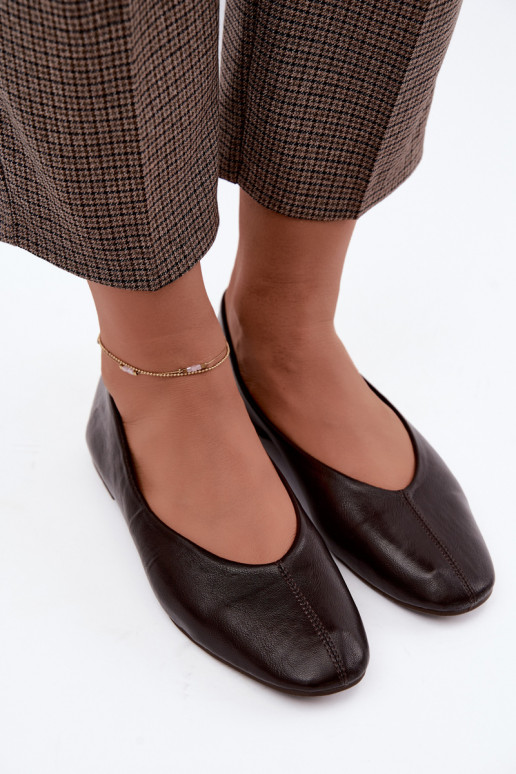 Iralia chocolate ballerinas with decorative embroidery