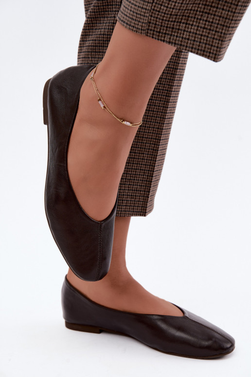 Iralia chocolate ballerinas with decorative embroidery