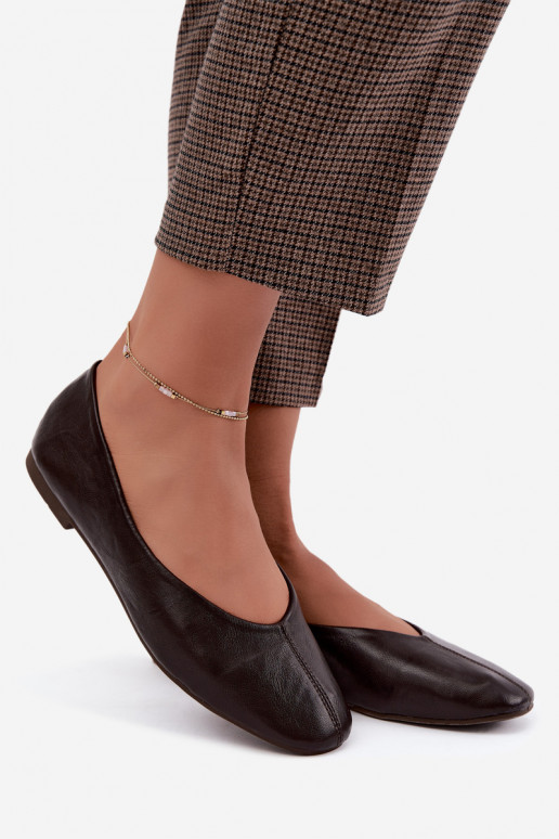 Iralia chocolate ballerinas with decorative embroidery