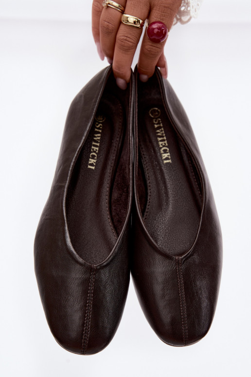 Iralia chocolate ballerinas with decorative embroidery