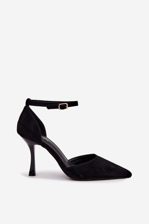 Ladessa czarne zamszowe buty z paskami