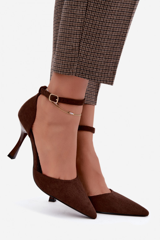 Faux suede shoes with straps in chocolate color Ladessa