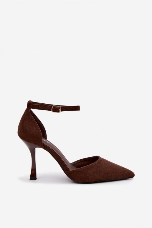 Faux suede shoes with straps in chocolate color Ladessa