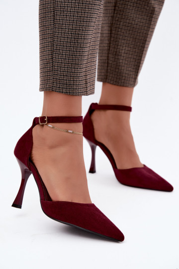 Faux suede shoes with straps in burgundy color Ladessa 2