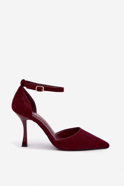 Faux suede shoes with straps in burgundy color Ladessa