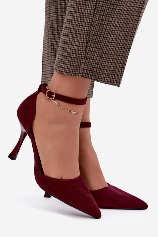 Faux suede shoes with straps in burgundy color Ladessa
