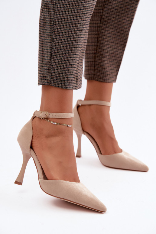 Faux suede shoes with straps in sand color Ladessa
