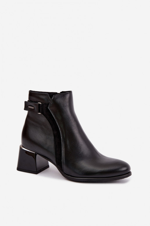 Faux leather women's ankle boots with heels insulated Zazoo 60563 in black color
