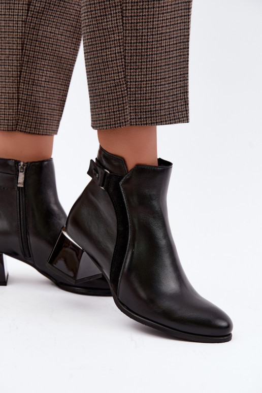 Faux leather women's ankle boots with heels insulated Zazoo 60563 in black color