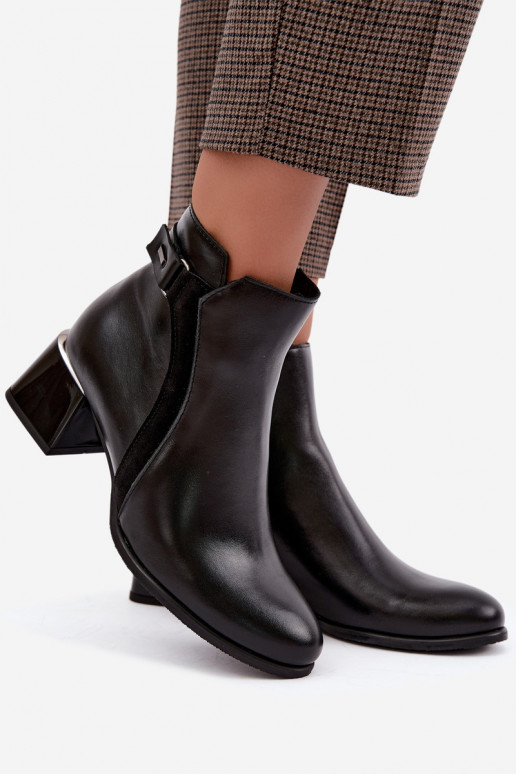 Faux leather women's ankle boots with heels insulated Zazoo 60563 in black color