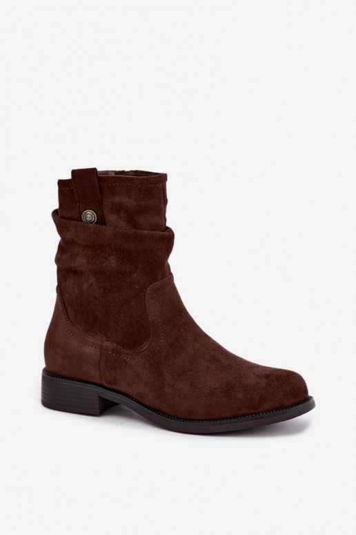 Insulated ankle boots with ruffles and wide heels S.Barski HY62-8102 in chocolate color