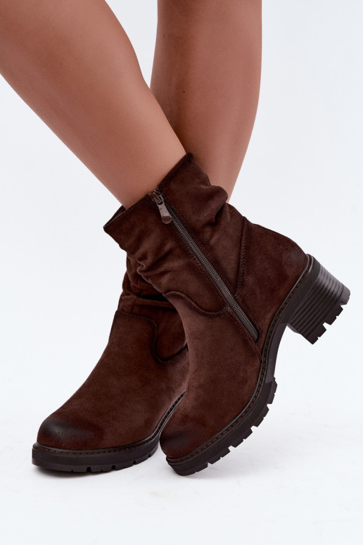 Insulated women's ankle boots with ruffles Klocke S.Barski HY62-8100 in chocolate color