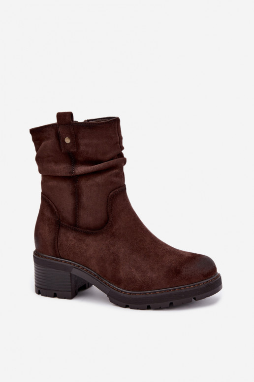 Insulated women's ankle boots with ruffles Klocke S.Barski HY62-8100 in chocolate color