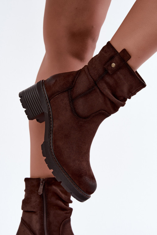 Insulated women's ankle boots with ruffles Klocke S.Barski HY62-8100 in chocolate color