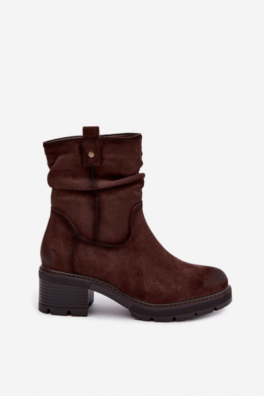 Insulated women's ankle boots with ruffles Klocke S.Barski HY62-8100 in chocolate color