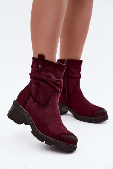 Insulated women's ankle boots with ruffles Klocke S.Barski HY62-8100 in burgundy color