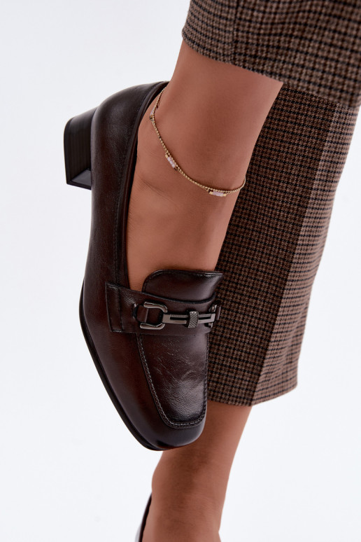 Faux leather shoes with ornaments Vinceza 39978 in chocolate color