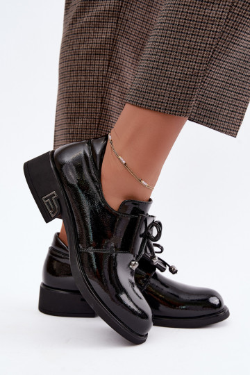 Patented faux leather shoes with bows T.Sokolski AN J26-190 in black color