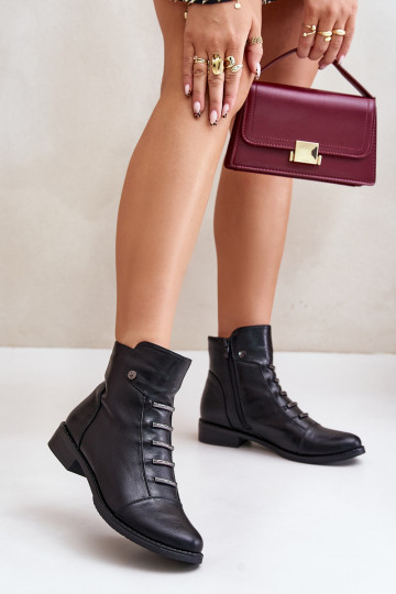 Warm women's ankle boots with wide heels in black Labise