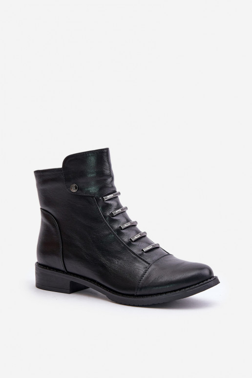 Warm women's ankle boots with wide heels in black Labise