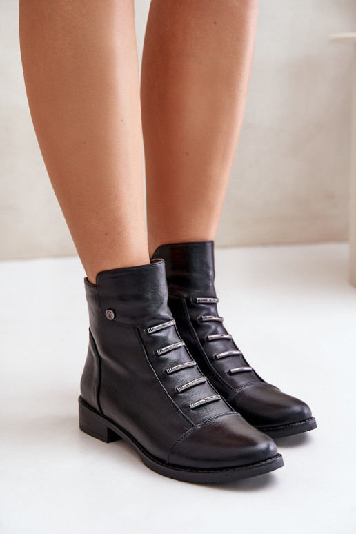 Warm women's ankle boots with wide heels in black Labise