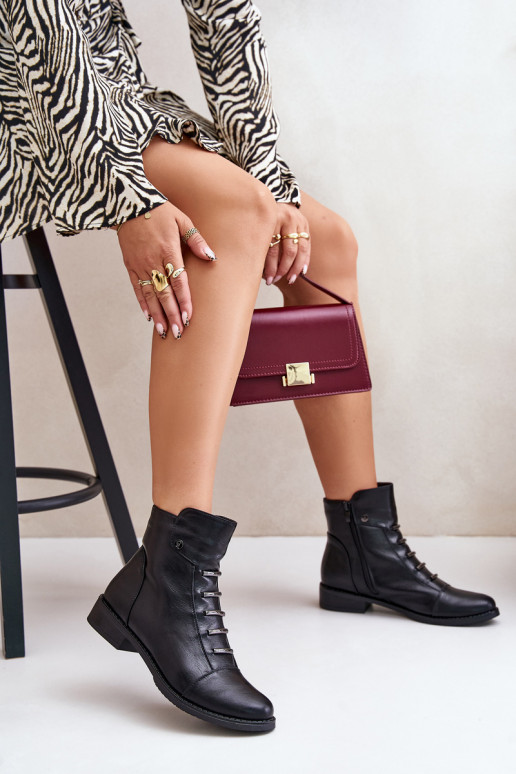 Warm women's ankle boots with wide heels in black Labise