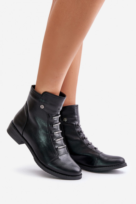 Warm women's ankle boots with wide heels in black Labise