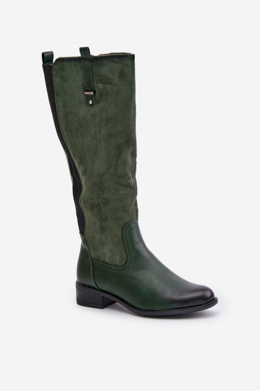 Warm women's knee-high boots in green Ivasira