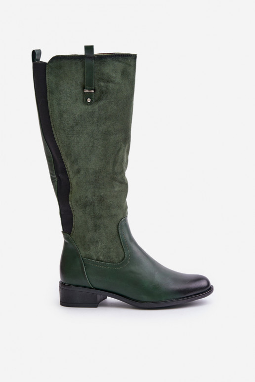 Warm women's knee-high boots in green Ivasira