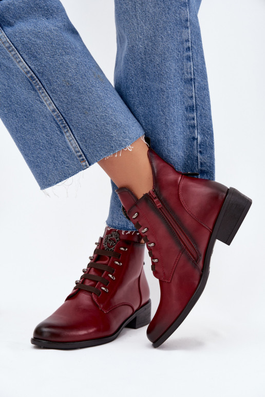 Low warm ankle boots with ornaments in burgundy Nevalia
