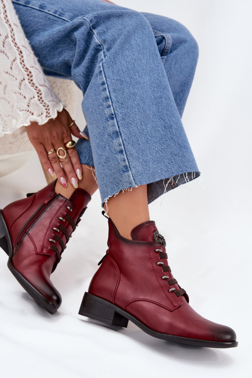 Low warm ankle boots with ornaments in burgundy Nevalia