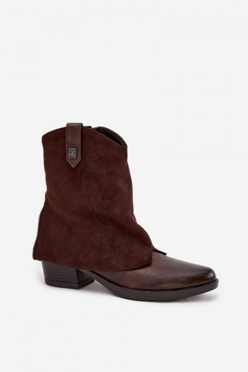 Warm cowboy-style ankle boots with heels in chocolate brown Sylvette 2