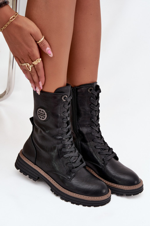 Warm women's ankle boots with decorative details in black Dorialine