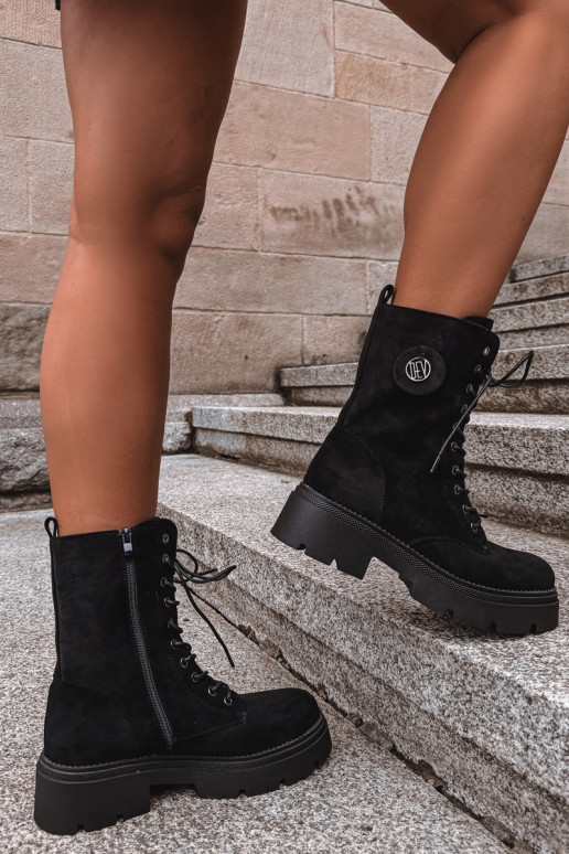 Warm black women's ankle boots made of faux suede Livela