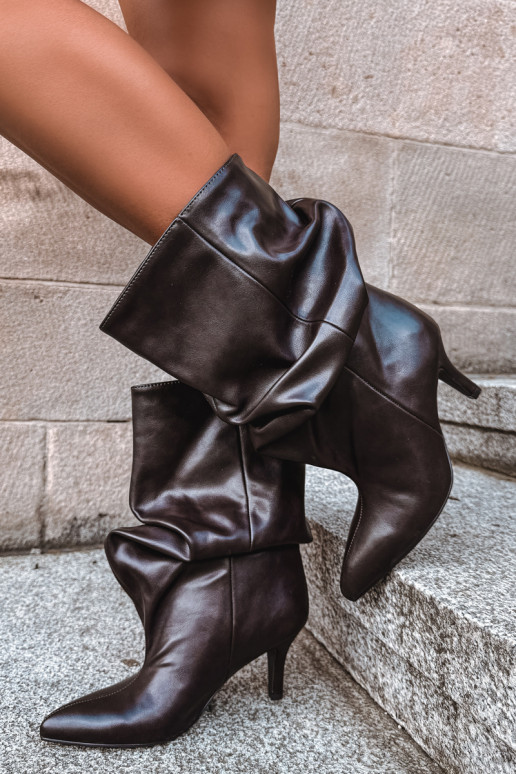 Women's Slip-On Slouchy Ankle Boots with Heel Chocolate Gelra