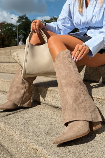 Women's cowboy-style knee-high boots with heels in sand Kalena