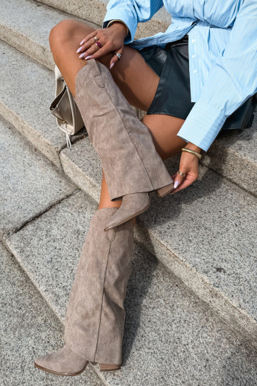Women's cowboy-style knee-high boots with heels in sand Kalena 2