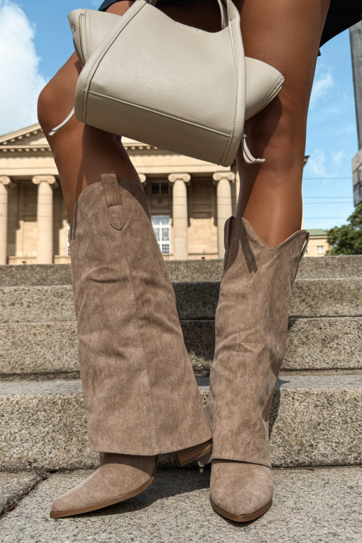 Women's cowboy-style knee-high boots with heels in sand Kalena