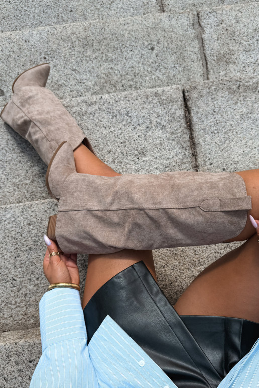 Women's cowboy-style knee-high boots with heels in sand Kalena