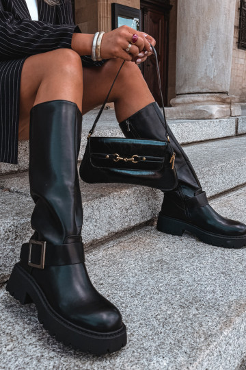 Women's insulated knee-high boots with buckles in black Glena 2