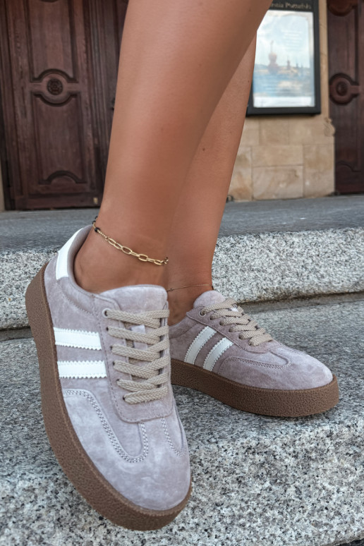 Beżowe sneakersy z sztucznej zamszowej skóry Bellmont