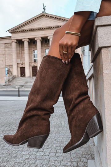 Slip-on knee-high boots with heels, pointed, brown Blenia