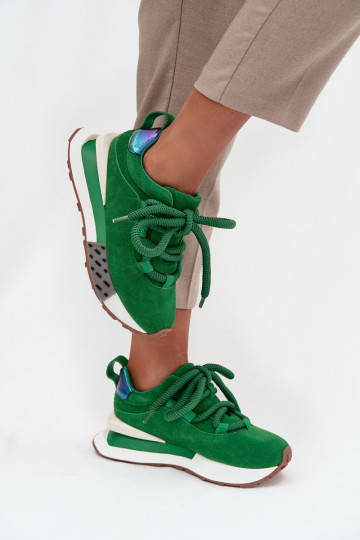 Faux suede women's sneakers with platform and chunky laces in green Artiker 55C0136